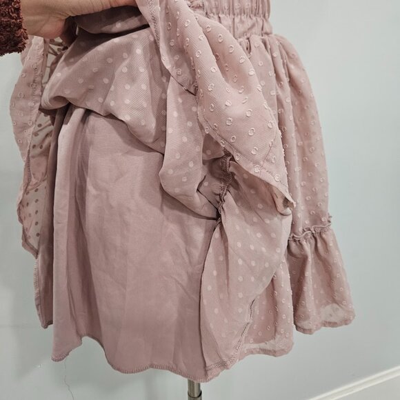 Simplee Swiss Dot Blush Pink Ruffle Mini Flare Short Length Polka High Skirt XS - Picture 4 of 7